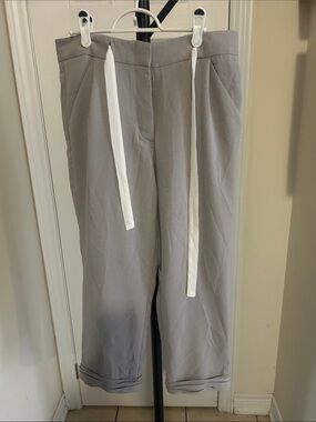 Shinestar Light Gray Wide-Leg Drawstring Cropped Pants